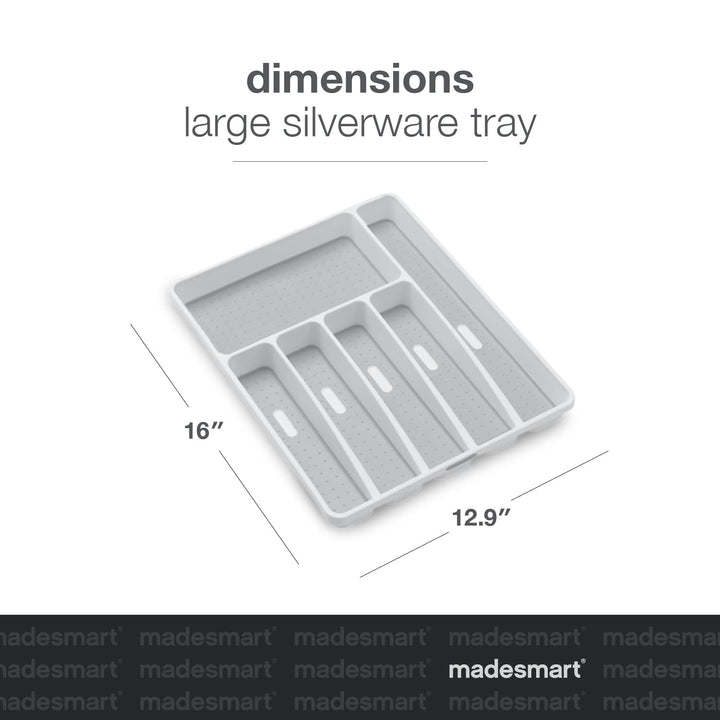 madesmart Classic Large Silverware Tray - White |CLASSIC COLLECTION | 6-Compartments| Kitchen Drawer Organizer | Soft-Grip Lining and Non-Slip Rubber Feet | BPA-Free