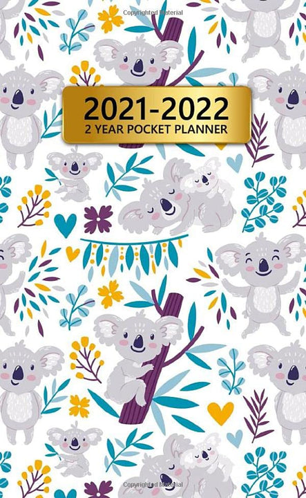 2 Year Pocket Planner 2021-2022: 24-Month Pocket Size Organizer: Two Year Monthly Calendar Agenda. Fluffy Koala Bear Family Pattern.