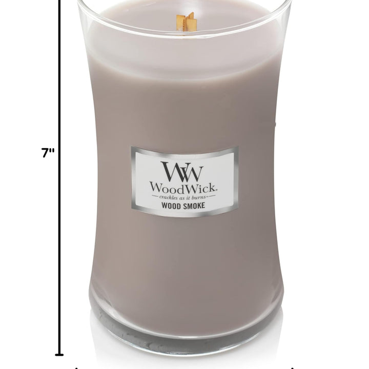 WoodWick Hourglass Scented Candle, Wood Smoke, 21.5 oz., Large, Up to 130 hours of Burn Time, Fall Candle with Crackling Wick, Soy Wax Blend, Halloween Candle Large Hourglass