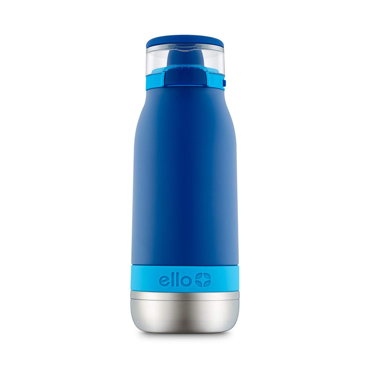 Ello Emma Vacuum Insulated Stainless Steel Water Bottle with Locking Leak Proof Lid and Soft Straw, 14oz, Touchdown Blue