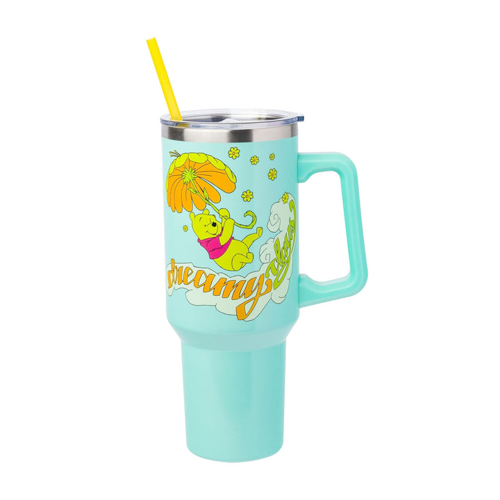 Silver Buffalo Disney Winnie the Pooh “Dreamy Days” Retro Art Stainless Steel Tumbler with Handle and Straw, Fits in Standard Cup Holder, 40 Ounces Pooh Dreamy Days