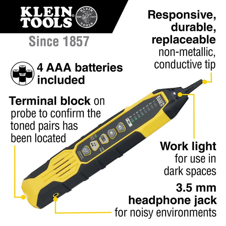 Klein Tools VDV500-920 Wire Tracer Tone Generator and Probe Kit Continuity Tester for Ethernet, Internet, Telephone, Speaker, Coax, Video, and Data Cables, RJ45, RJ11, RJ12 Digital and Analog