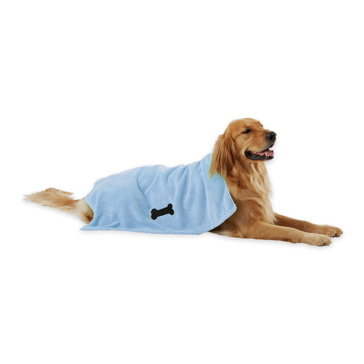 Bone Dry Pet Grooming Towel Collection Absorbent Microfiber X-Large, 41x23.5", Embroidered Blue 41x23.5"