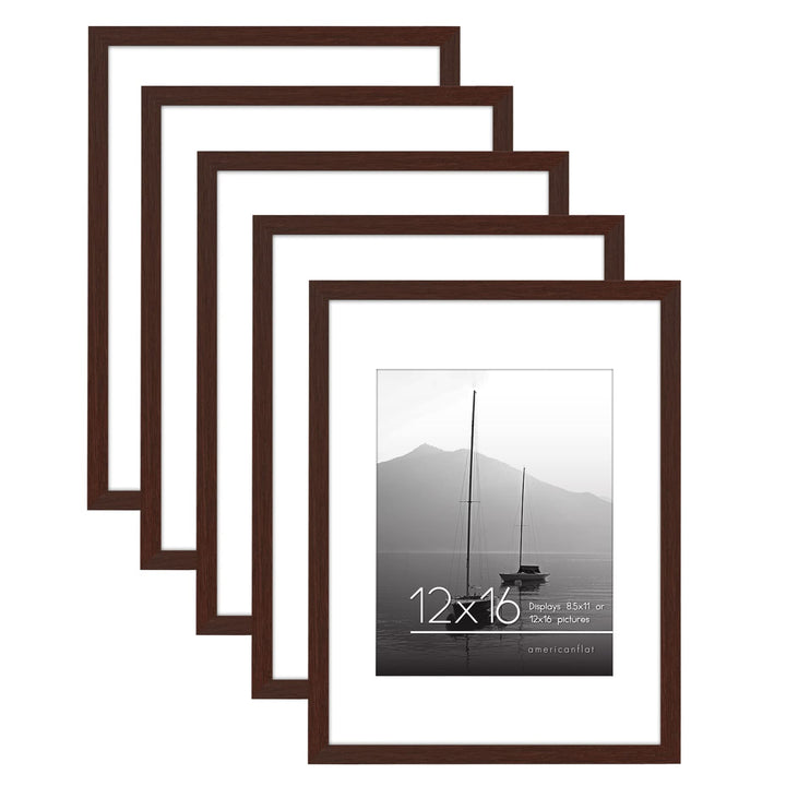 Americanflat 12x16 Picture Frame with Polished Plexiglass - Set of 5 - Use as 8.5x11 Frame with Mat or 12x16 Frame Without Mat - Galleria Collection - Gallery Wall Frame Set for Wall Display - White