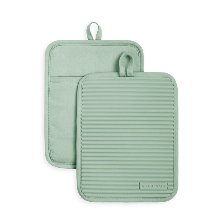 KitchenAid Ribbed Soft Silicone Pot Holder Set, Pistachio 7"x9"