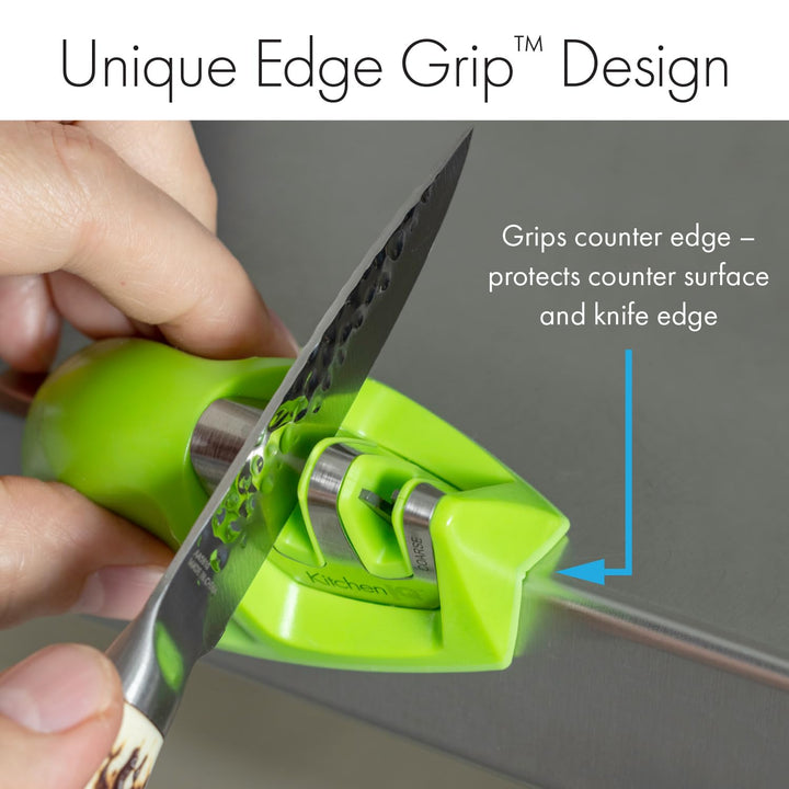 51422 | Edge Grip 2-Stage Knife Sharpener | Green – 3 Pack | Coarse & Fine Sharpener | Compact for Easy Storage | Stable Non-Slip Base | Soft Grip Rubber Handle | Straight & Serrated Knives Green-3Pack