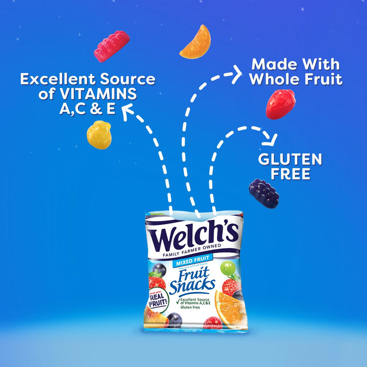 Welch's Fruit Snacks, Mixed Fruit, Perfect Halloween Candy Bulk Pack, Gluten Free, Individual Single Serve Bags, 0.8 oz (Pack of 40) 0.8 Ounce (Pack of 40)