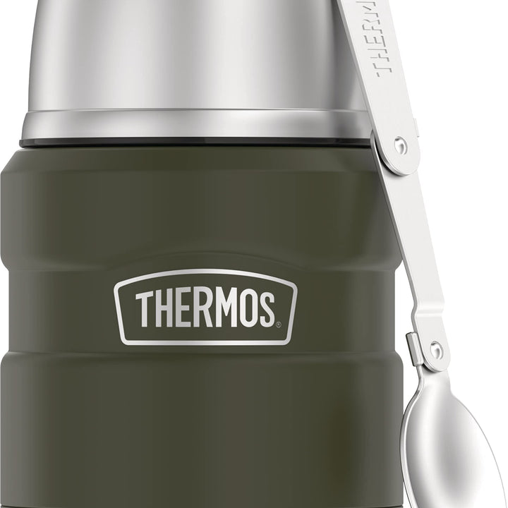 THERMOS Stainless King Vacuum-Insulated Food Jar with Spoon, 16 Ounce, Army Green