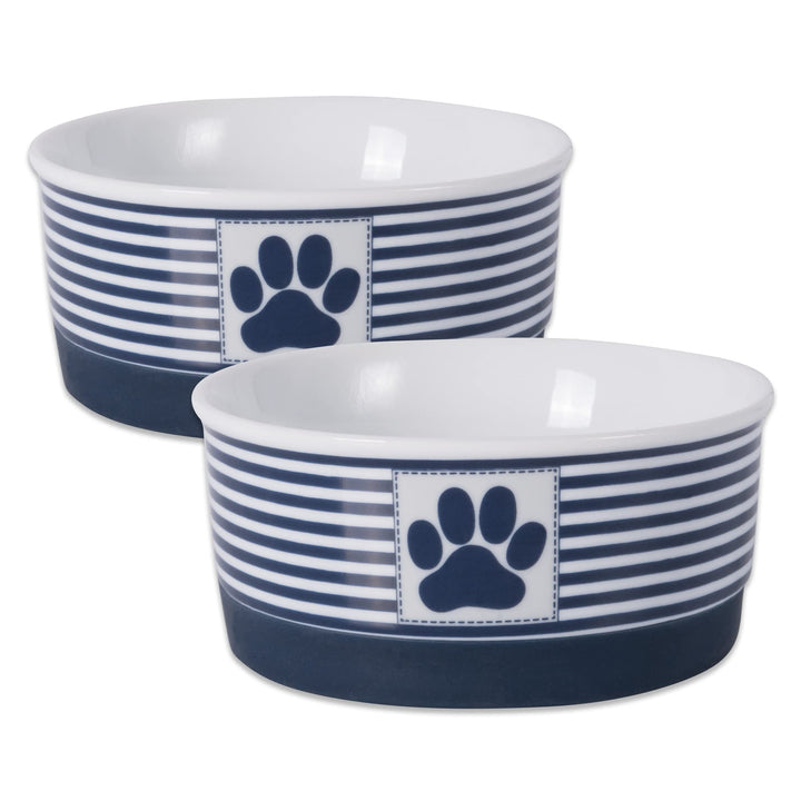 Bone Dry Paw & Patch Ceramic Pet Collection, Small Set, 4.25x2", Nautical Blue, 2 Piece Small Bowl Set, 4.25x2"