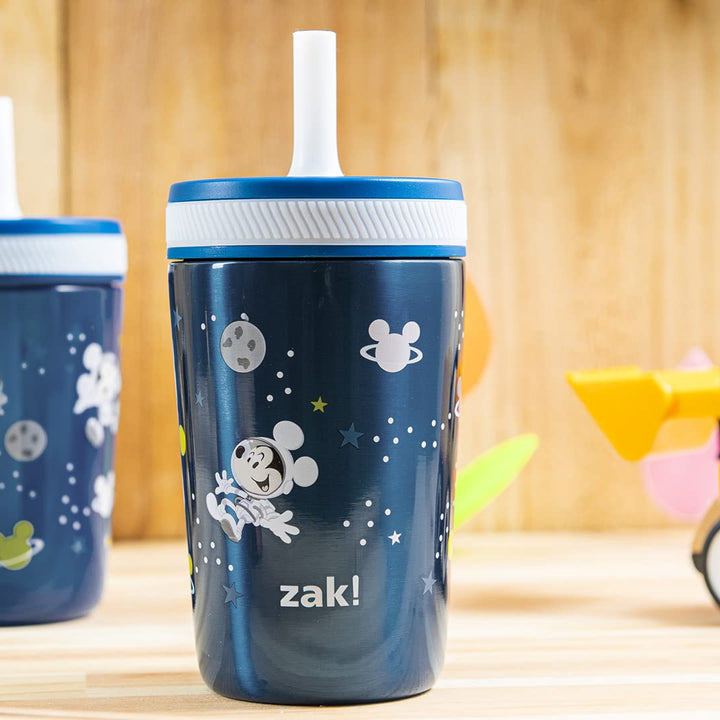 Zak Designs Disney Mickey Mouse Kelso Tumbler Set, Leak-Proof Screw-On Lid with Straw, Bundle for Kids Includes Plastic and Stainless Steel Cups with Bonus Sipper (3pc Set, Non-BPA)15 fl oz. Classic