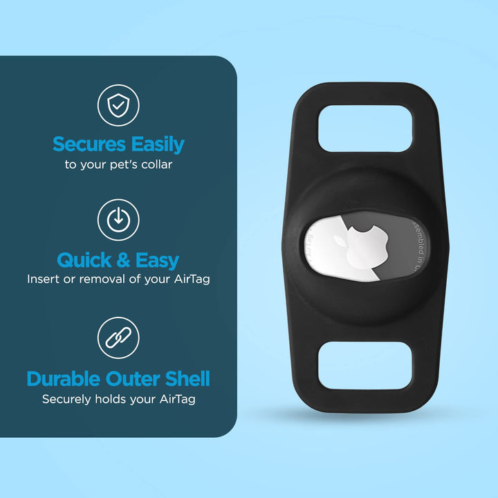 Case-Mate 2 Pack Airtag Dog Collar Holder - Water Resistant Airtag Holder Dog Tag - Lightweight Protective Airtag Case for Dog Collar - Pet Collar Airtag Loop - Compatible w/Cat/Dog Collars - Black Black - 2 Pack