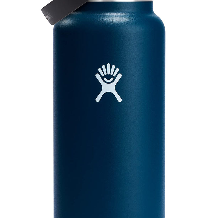 Hydro Flask Stainless Steel Wide Mouth Water Bottle with Flex Straw Lid and Double-Wall Vacuum Insulation Indigo 40 Oz