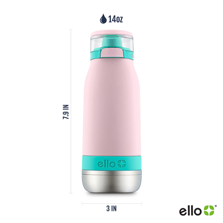 Ello Emma 14oz Vacuum Insulated Stainless Steel Kids Water Bottle with Straw and Built-in Carrying Handle and Leak-Proof Locking Lid for School Backpack, Lunchbox and Outdoor Sports Cotton Candy