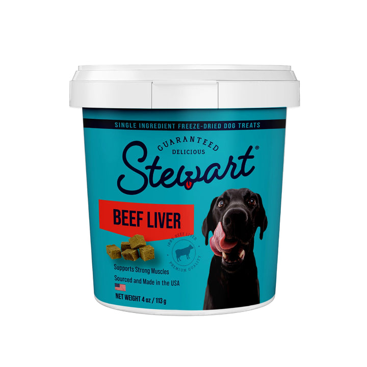 Stewart Single Ingredient Freeze Dried Raw Dog Treats, Beef Liver, 4 Ounce Resealable Tub, Training Treats or Meal Topper Dogs, High Protein, Grain Free, Gluten Free 4 Ounce (Pack of 1)