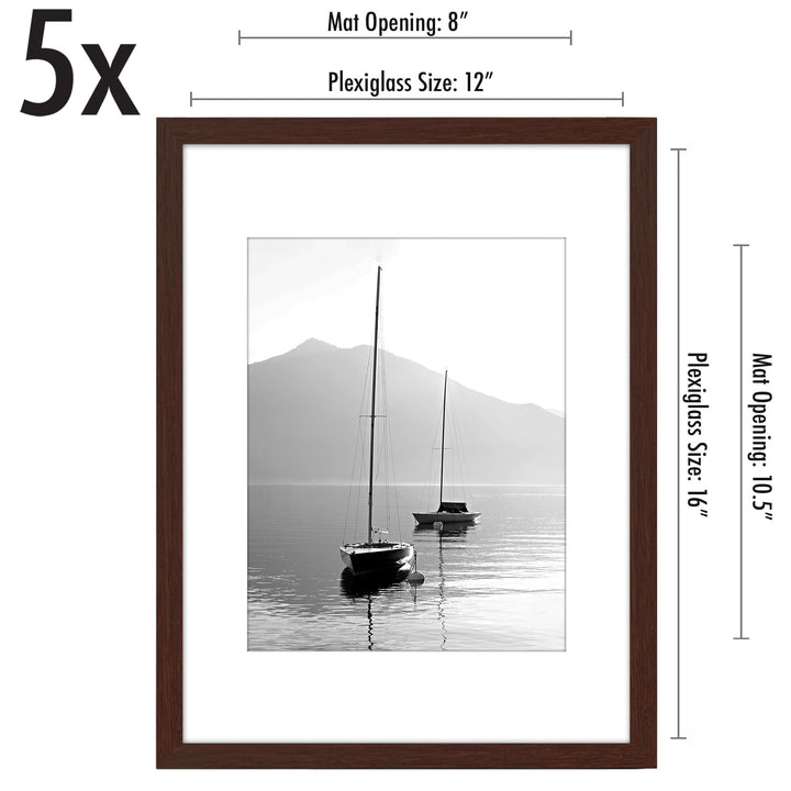 Americanflat 12x16 Picture Frame with Polished Plexiglass - Set of 5 - Use as 8.5x11 Frame with Mat or 12x16 Frame Without Mat - Galleria Collection - Gallery Wall Frame Set for Wall Display - White