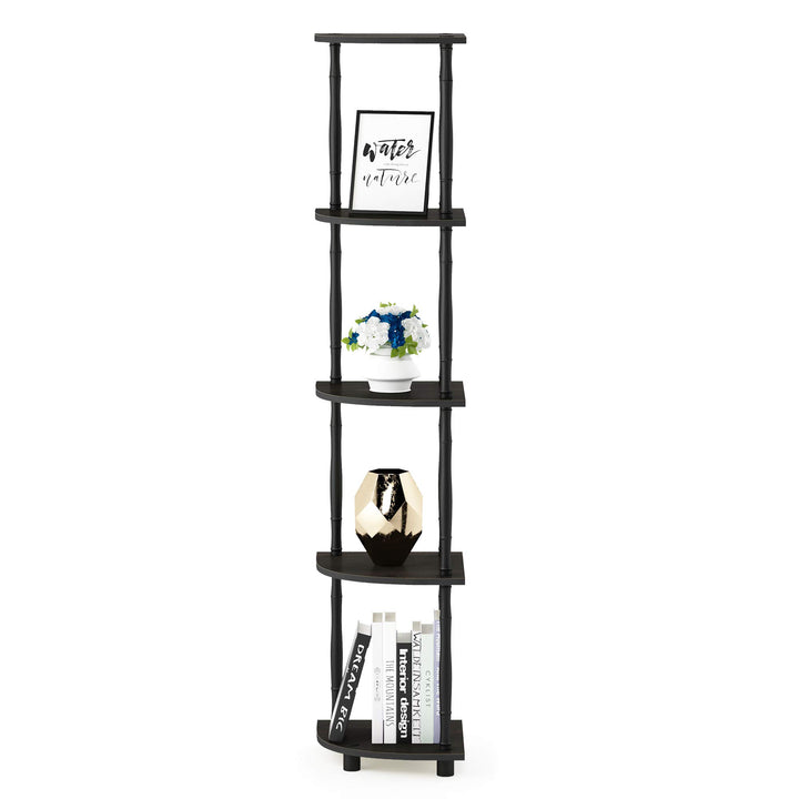 Furinno Turn-N-Tube 4-Tier Corner Display Rack Multipurpose Shelving Unit, Dark Brown Grain/Black 4-Tier Round Tube