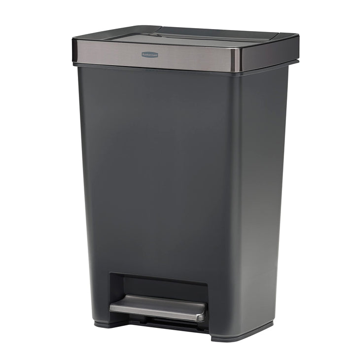 Rubbermaid Premier Series II Step-on Trash Can for Home and Kitchen, with Lid Lock and Slow Close, 13 Gallon, Charcoal, for Home/Kitchen/Hotel/Lobby/Office 13G - Classic Plastic