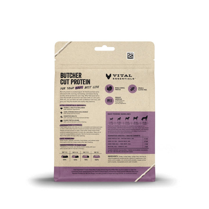 Vital Essentials Freeze Dried Raw Dog Food, Turkey Mini Nibs Entree, 5.5 oz 5.5 Ounce (Pack of 1)