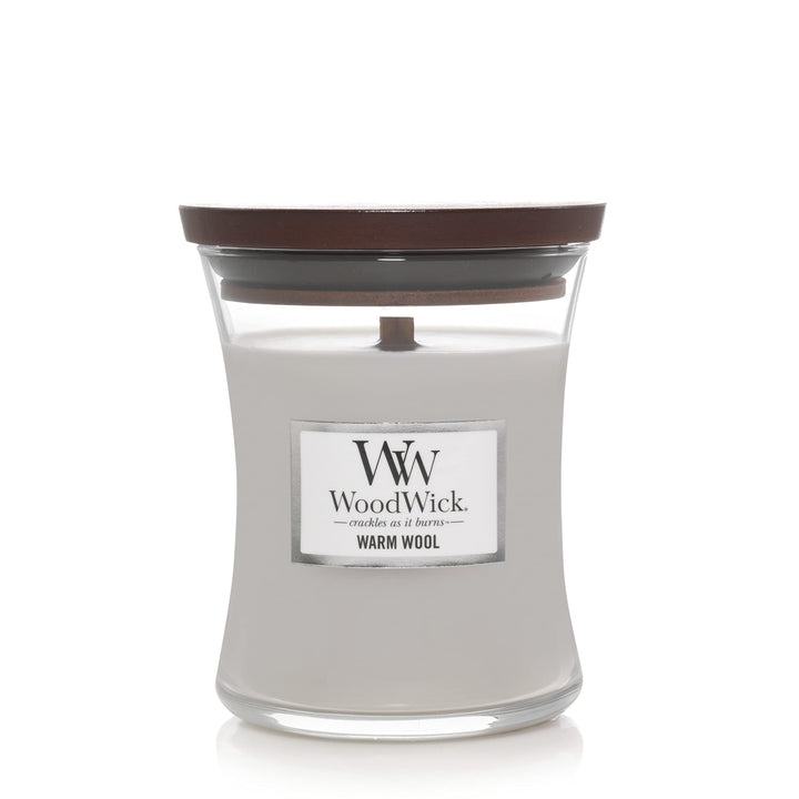 WoodWick Warm Wool Hourglass Candle, 9.7 oz., Medium, Fall Candle with Crackling Wick For Smooth Burn, Aromatherapy Soy Wax Blend WoodWick Medium - Single Pour