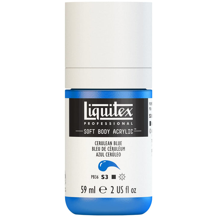 Liquitex Professional Soft Body Acrylic Paint, 59ml (2-oz) Bottle, Cerulean Blue 2-oz Bottle