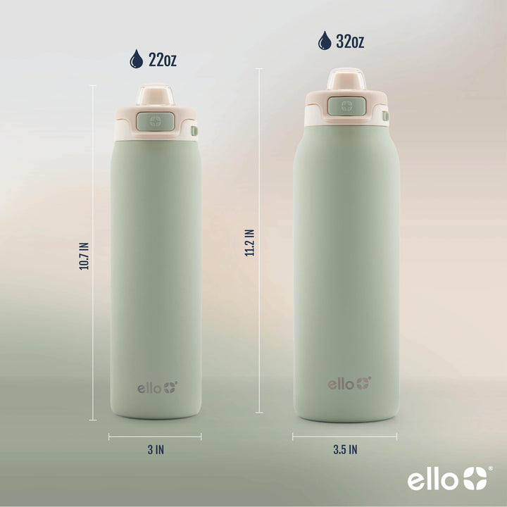 Ello Pop & Fill Stainless Steel Water Bottle with QuickFill Technology | Double Walled Vacuum Insulated Metal | Leak Proof Locking Lid | Sip and Chug | Reusable BPA Free | 22oz, 32oz Pistachio