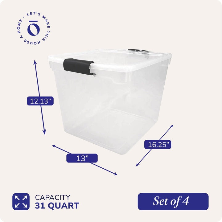 HOMZ 2 Pack Large Clear Plastic Storage Bins with Latching Lids, 112 Quart, Gray 112 QT (2 Pack)