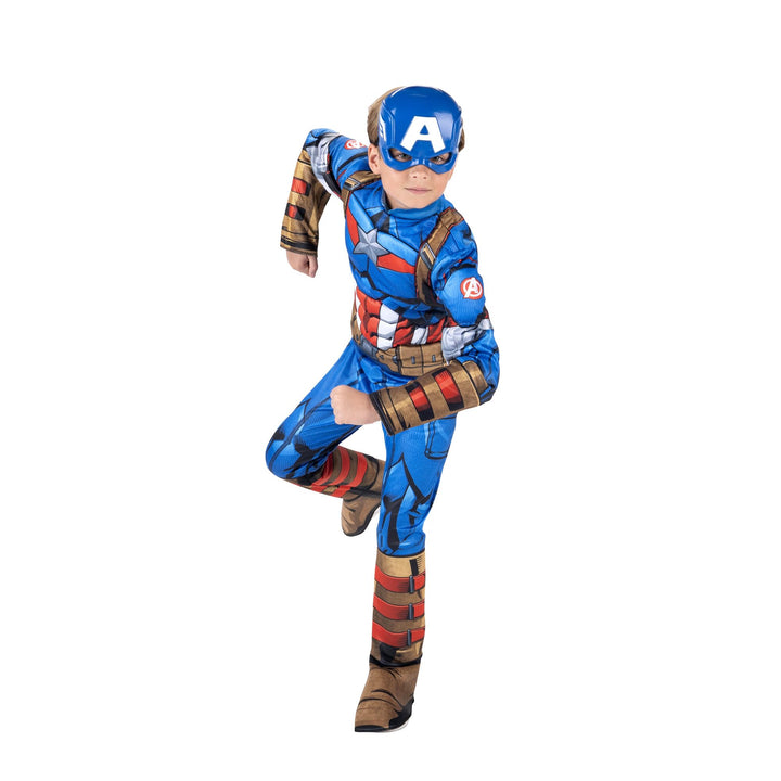 Marvel Captain America Official Youth Halloween Costume - Premium Quality Padded Jumpsuit with Plastic Mask Large