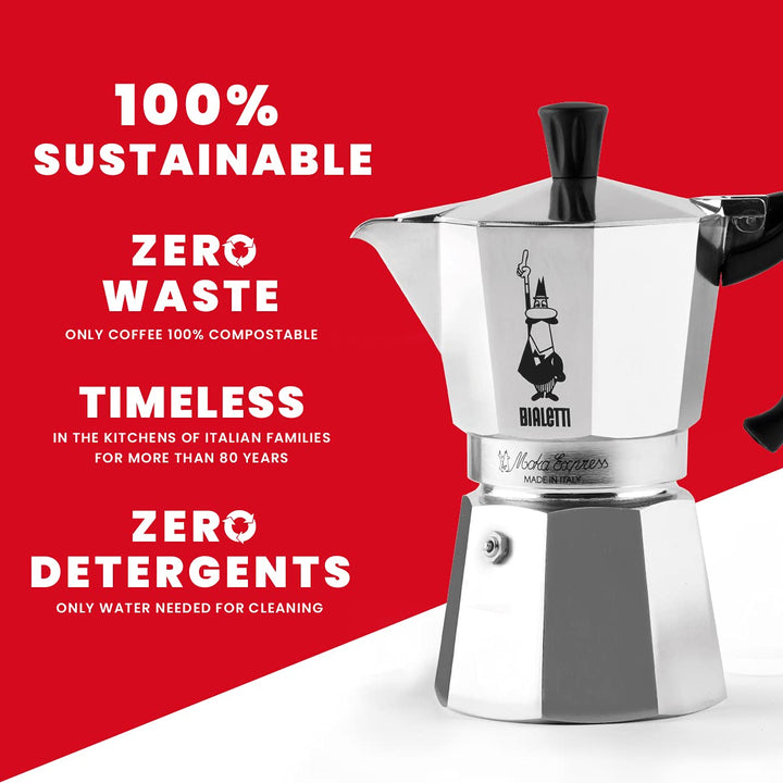 Bialetti - Moka Express: Iconic Stovetop Espresso Maker, Makes Real Italian Coffee, Moka Pot 1 Cup (2 Oz - 60 Ml), Aluminium, Silver