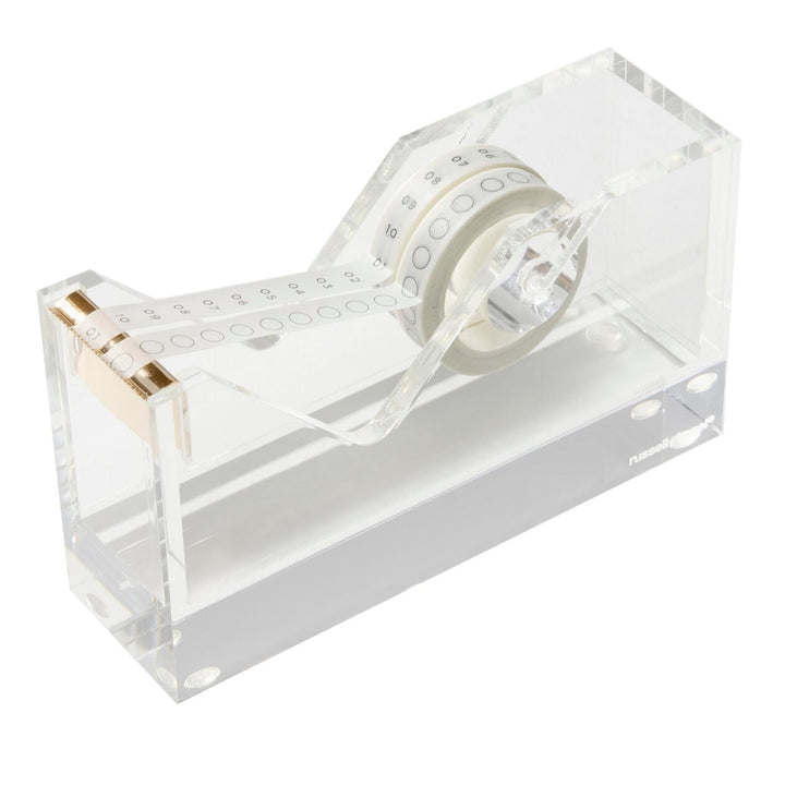 russell+hazel Acrylic Tape Dispenser, Clear with Gold-Toned Hardware, 1-13/16” x 6” x 3-3/8” (31734) Weighted Tape Dispenser