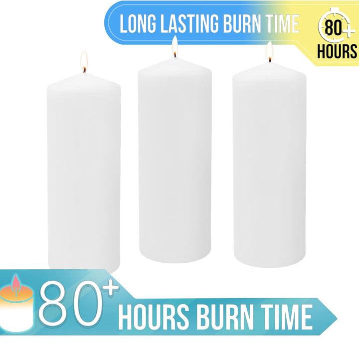 Stonebriar 3 Pack Tall 3 x 6 Inch 65 Hour Long Burning Unscented White Wax Pillar Candles 3x6 3.0