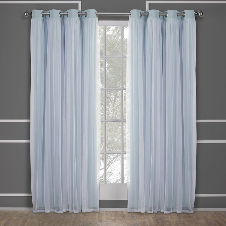 TOWN & COUNTRY LUXE Exclusive Home Catarina Layered Solid Room Darkening Blackout and Sheer Grommet Top Curtain Panel Pair, 52x108, Turquoise 2 Count 52"W x 108"L (Pack of 2)