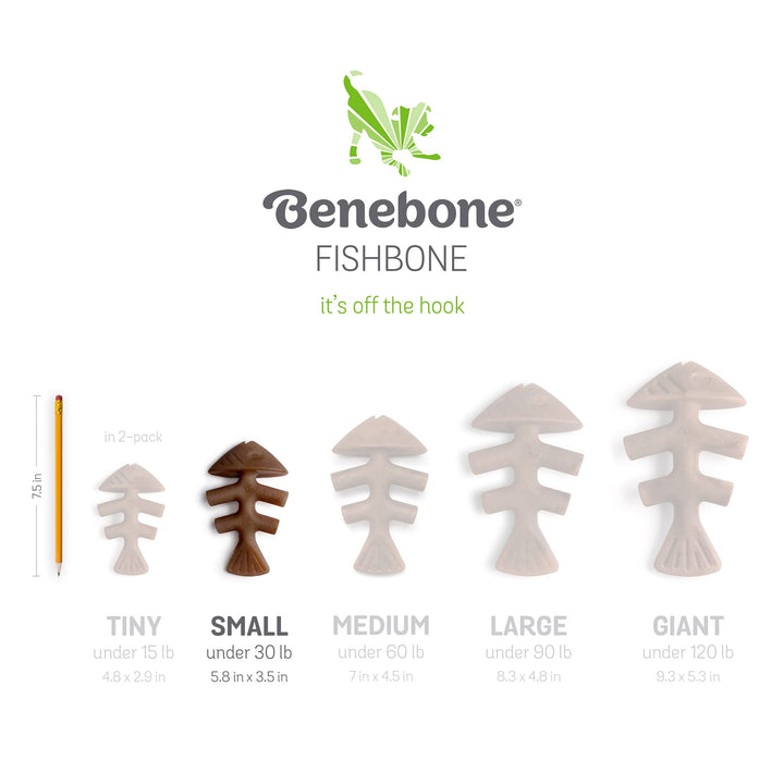 Benebone 2-pack Fishbone/Wishbone Durable Dog Chew Toys, Real Fish, Real Bacon, Made in USA, Small