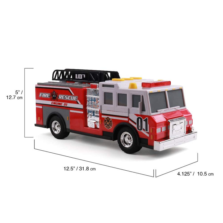 Mighty Fleet Rescue Force 12" Fire Truck Ladder Toy with Realistic Lights & Sounds, Free Wheeling Play & Working Ladder! Ages 3+