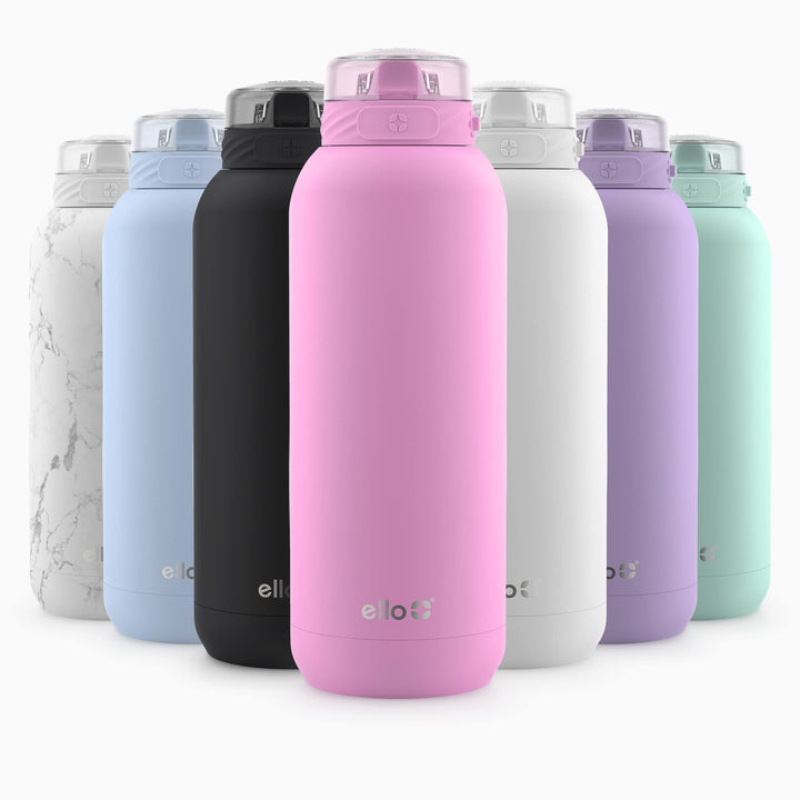 Ello Cooper Vacuum Insulated Stainless Steel Water Bottle with Soft Straw and Carry Loop, Double Walled, Leak Proof, Bubblegum, 40oz