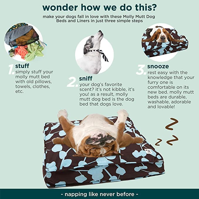 Molly Mutt Water-Resistant Dog Bed Liner, Polyester Bed Liner for Dogs, Easy to Clean, Gray, Medium/Large, 27”x36”x4.75” 36.0"L x 27.0"W x 4.8"Th New Version