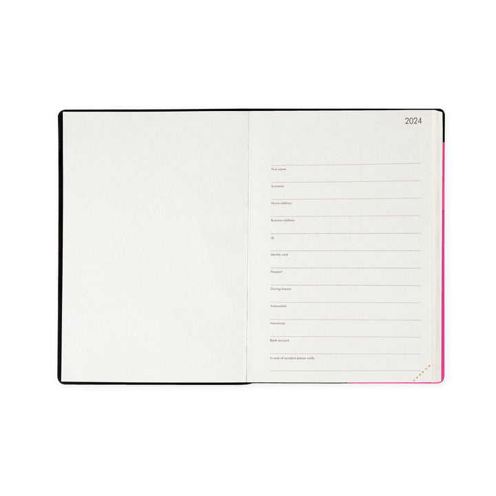 Legami - Medium Daily Diary, 12 Months, from January 2024 to December 2024, Elastic Closure, Monthly Planner January 2025, Final Pocket, Removable Address Book, 12 x 18 cm, Bougainvillea Colour