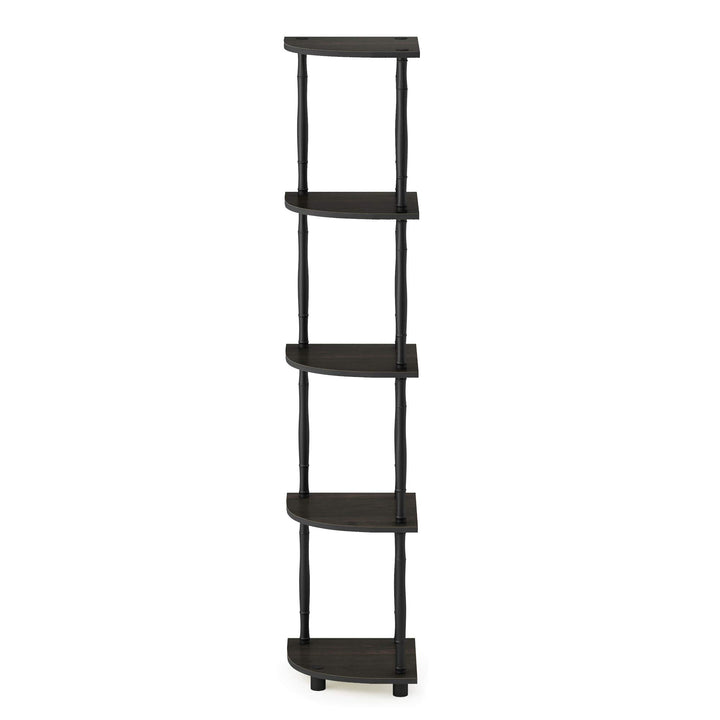 Furinno Turn-N-Tube 4-Tier Corner Display Rack Multipurpose Shelving Unit, Dark Brown Grain/Black 4-Tier Round Tube