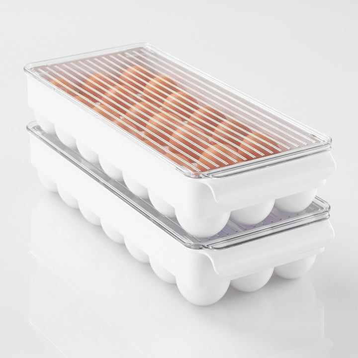 iDesign Fridge Binz BPA-Free Plastic Stackable Egg Holder - 14.5" x 6.25" x 3", Clear/White White