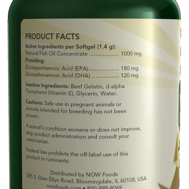 NOW Pet Health, Omega 3 Supplement, Formulated for Cats & Dogs, NASC Certified, 180 Softgels