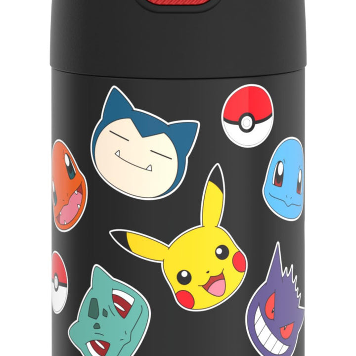 THERMOS FUNTAINER Water Bottle with Straw - 12 Ounce, Pokémon - Kids Stainless Steel Vacuum Insulated Water Bottle with Lid Pokemon Licensed Characters