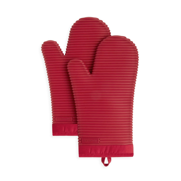 KitchenAid Ribbed Soft Silicone Oven Mitt Set, 7"x13", Passion Red 2 Count