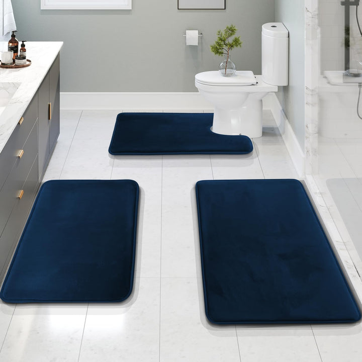 Clara Clark 3 Piece Bathroom Rugs Bath Mat Set, Velvet Memory Foam Bath Mats for Bathroom - Non-Slip, PVC Backing Bath Rugs, Washable Bathroom Rug Mats - Dries Quickly, Lavender Bathroom Rug Set Solid 3 Piece Set Lavender Dream