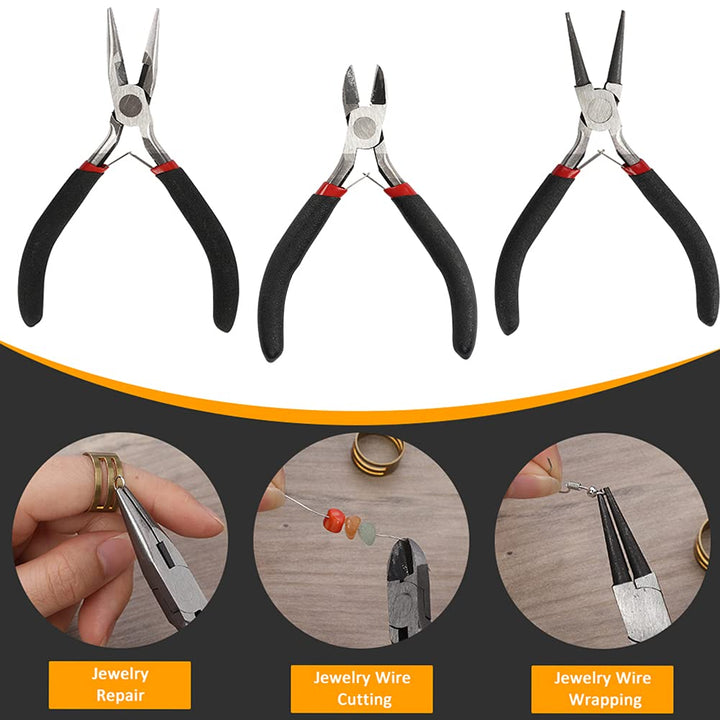 4PCS Jewelry Pliers Set - (Needle Nose Pliers,Round Nose Pliers,Wire Cutters Pliers,Jump Ring Opener) - Mini Pliers for Jewelry Making, Earring Pliers,Jewelry Tools Kit,DIY Craft Pliers