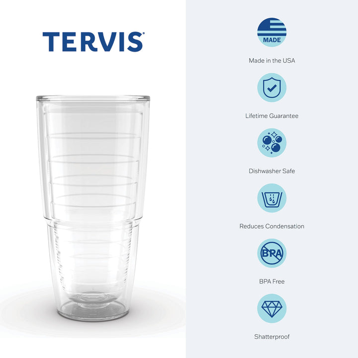 Tervis Clear & Colorful Lidded Made in USA Double Walled Insulated Tumbler Travel Cup Keeps Drinks Cold & Hot, 24oz, Navy Lid