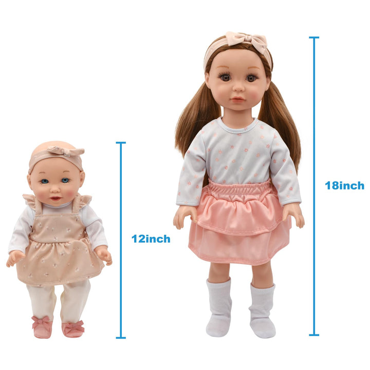 New Adventures Little Darlings Sweet Sisters, 18” Big Sister & 12” Baby Sister (8647l)