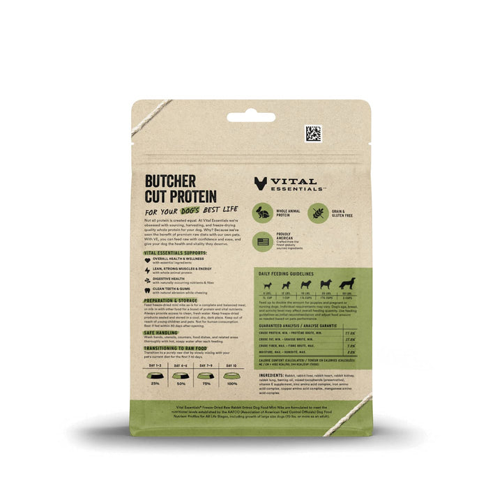Vital Essentials Freeze Dried Raw Dog Food, Rabbit Mini Nibs Entree, 5.5 oz