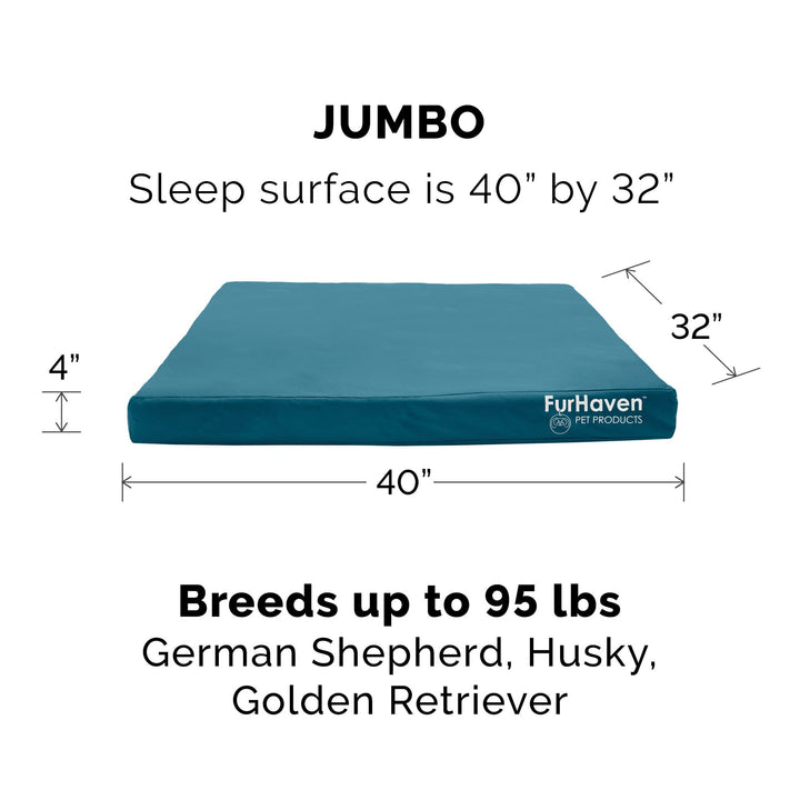 Furhaven Replacement Dog Bed Cover Water-Resistant Indoor/Outdoor Logo Print Oxford Polycanvas Mattress, Washable - Deep Lagoon, Jumbo (X-Large) Water-Resistant Logo Print (Deep Lagoon) 40.0"L x 32.0"W x 0.3"Th Cover Only