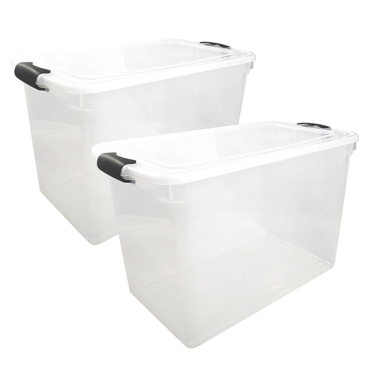 HOMZ 2 Pack Large Clear Plastic Storage Bins with Latching Lids, 112 Quart, Gray 112 QT (2 Pack)