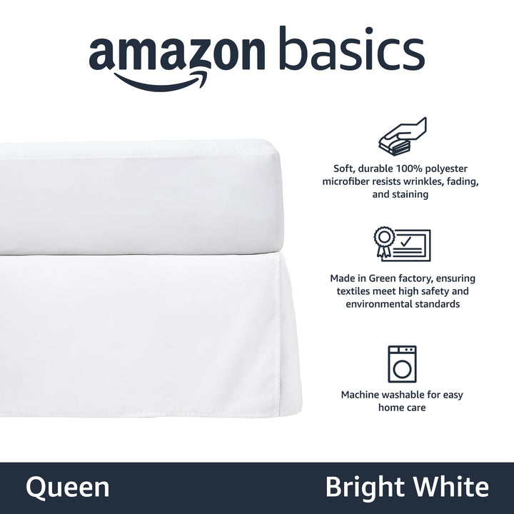 Basics Lightweight Pleated Bed Skirt, Queen, Bright White