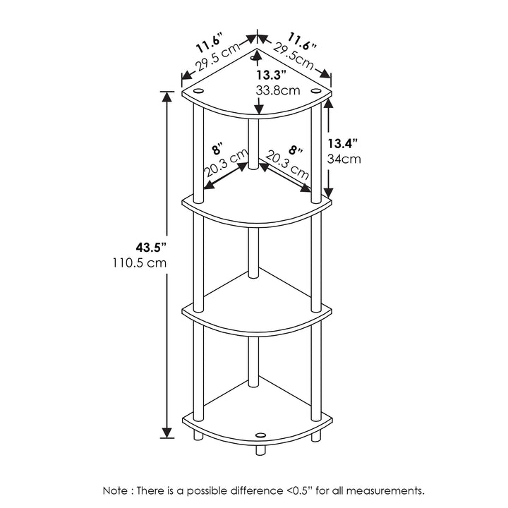 Furinno Turn-N-Tube 4-Tier Corner Display Rack Multipurpose Shelving Unit, Dark Brown Grain/Black 4-Tier Round Tube